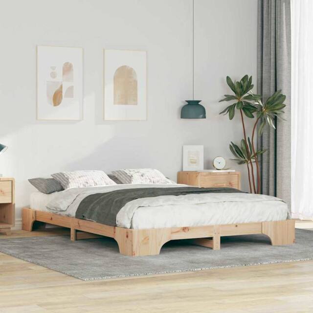Berkfield Home Floor Bed Frame with Storage Brown 140 x 210 cm Wood in Light Tan - image 1