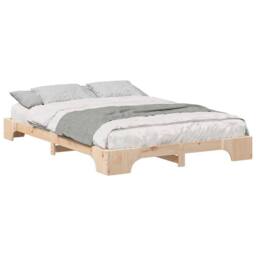 Berkfield Home Floor Bed Frame with Storage Brown 140 x 210 cm Wood in Light Tan - thumbnail 3