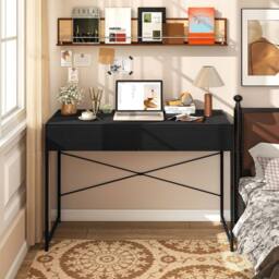 Costway Computer Desk Compact Writing Desk with 2 Drawers in Black - thumbnail 8