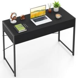 Costway Computer Desk Compact Writing Desk with 2 Drawers in Black - thumbnail 3