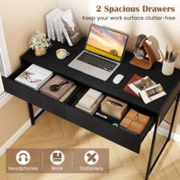 Costway Computer Desk Compact Writing Desk with 2 Drawers in Black - thumbnail 4