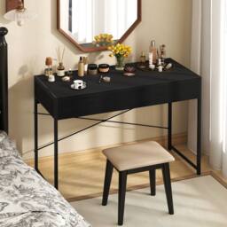 Costway Computer Desk Compact Writing Desk with 2 Drawers in Black - thumbnail 9
