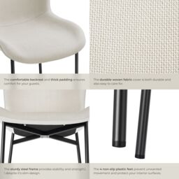 tectake Dining Chair Tessa Set Of 2 - Woven Fabric Off-White/Black in Off-White - Size: 2 Pack - thumbnail 4