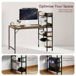 SPETLEK Computer Desk With 3 Shelves Home Office Desk Dark Wood in Brown - Size: 0.6m2 - thumbnail 4