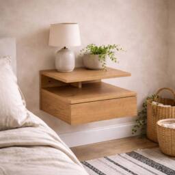Wyld Haus Lincoln Wild Oak Effect Floating Bedside Table 1 Drawer Open Shelf in Natural
