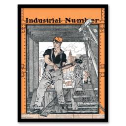 Artery8 Edward Penfield Framed Wall Art Print Industrial Number Worker in Orange - Size: A4 - thumbnail 1