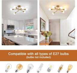 COMELY Industrial Chandelier, 6-Light Retro Adjustable Gold Ceiling Lights - thumbnail 8