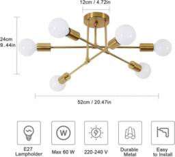COMELY Industrial Chandelier, 6-Light Retro Adjustable Gold Ceiling Lights - thumbnail 7