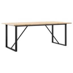 Berkfield Home Dining Table O-Frame 200x100x75.5 cm Solid Wood Pine & Steel in Brown - thumbnail 2