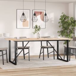 Berkfield Home Dining Table O-Frame 200x100x75.5 cm Solid Wood Pine & Steel in Brown - thumbnail 3