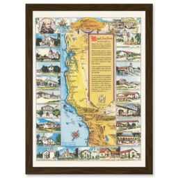 Artery8 Pictorial Map Putnam 1949 California Missions History Artwork Framed Wall Art Print A4 in Brown - thumbnail 1