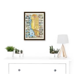 Artery8 Pictorial Map Putnam 1949 California Missions History Artwork Framed Wall Art Print A4 in Brown - thumbnail 2