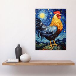 "Artery8 Waiting For The Dawn Rooster Cockerel In Van Gogh Starry Night Style Unframed Wall Art Print Poster Home Decor Premium - Size: W12"" x H16""" - thumbnail 4