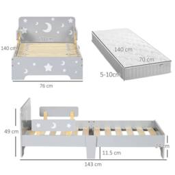 VOGREX Grey Star Moon Toddler Bed For Kids 3-6 Years Old - thumbnail 2