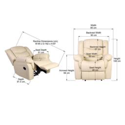More4Homes Seattle Manual Recliner Armchair Home Lounge Bonded Leather Chair in Cream - thumbnail 7