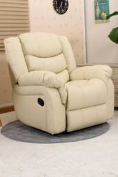 More4Homes Seattle Manual Recliner Armchair Home Lounge Bonded Leather Chair in Cream - thumbnail 1