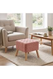Living and Home Chenille Upholstered Footstool in Pink - thumbnail 3
