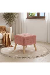 Living and Home Chenille Upholstered Footstool in Pink - thumbnail 4