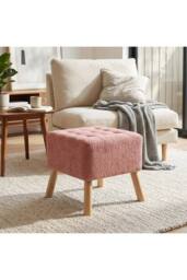 Living and Home Chenille Upholstered Footstool in Pink - thumbnail 5