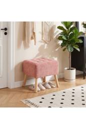 Living and Home Chenille Upholstered Footstool in Pink