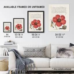 Artery8 Poppy Snail & Crane Fly Calligraphy Framed Wall Art Print in White - Size: A4 - thumbnail 3