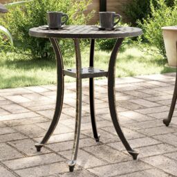 Berkfield Home Garden Table Bronze √ò48x53 cm Cast Aluminium in Brown - Size: 48x53 cm