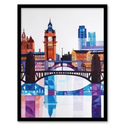 "Artery8 Glasgow Colourful Geometric Skyline Cityscape Framed Art Print - Size: W12"" x H16""" - thumbnail 1