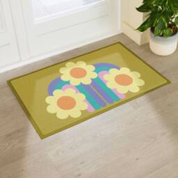 Artsy Mats Elizabeth Olwen Three Flowers Indoor/Outdoor Doormat (90x60cm) in Mustard - Size: 60 x 90 cm - thumbnail 1