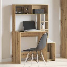 Berkfield Home Desk with Shelves Artisan Oak 100x45x140 cm Engineered Wood in Brown - Size: 100 x 45 x 140 cm - thumbnail 3