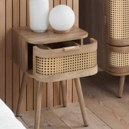 Birlea Rattan Bedside Cabinet 1 Drawer Sark Nightstand Side Table in Beige - thumbnail 3