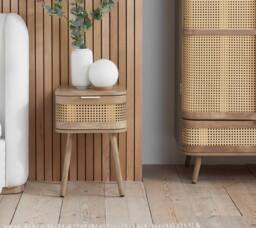 Birlea Rattan Bedside Cabinet 1 Drawer Sark Nightstand Side Table in Beige - thumbnail 1