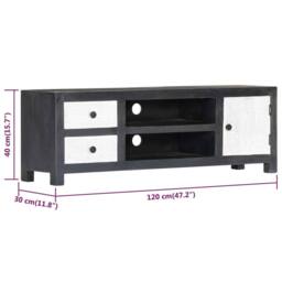Berkfield Home Hand Carved TV Cabinet Grey&White 120x30x40 cm Solid Wood Mango in Grey - Size: 120 x 30 x 40 cm - thumbnail 9