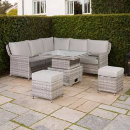 Furnishings For Less UK Grey Rattan Garden Corner Sofa Set with Rising Table & Cushions - thumbnail 1