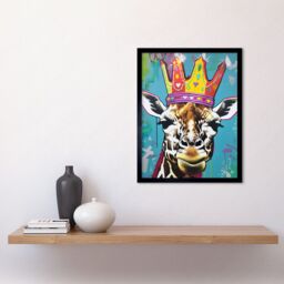 "Artery8 Wall Art Print Giraffe With Queen Birthday Crown Modern Pop Art Framed in Black - Size: W12"" x H16""" - thumbnail 2