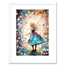 "Artery8 Wall Art Print Alice in Wonderland Clocks Down the Rabbit Hole Artwork Framed 9X7 Inch in White - Size: W7"" x H9""" - thumbnail 1
