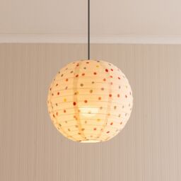 ValueLights Annie Polka Dot Natural Fabric Globe Ball Ceiling Lamp Shade with LED Bulb - thumbnail 1