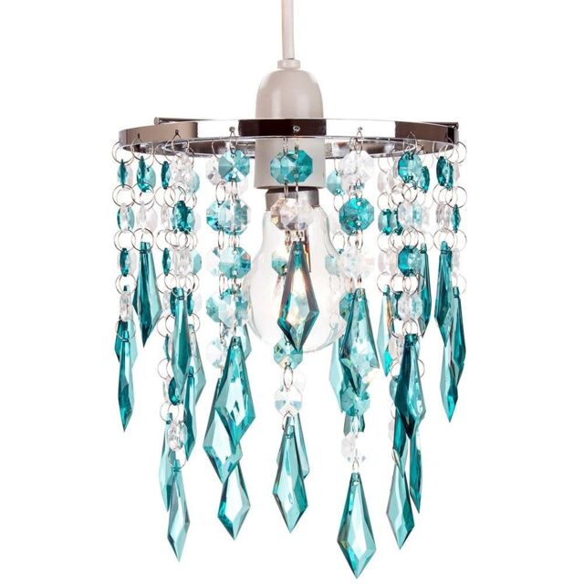 Happy Homewares Modern Waterfall Design Pendant Shade with Acrylic Droplets & Beads in Teal - image 1