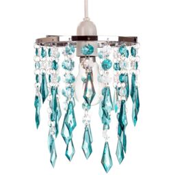 Happy Homewares Modern Waterfall Design Pendant Shade with Acrylic Droplets & Beads in Teal