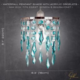 Happy Homewares Modern Waterfall Design Pendant Shade with Acrylic Droplets & Beads in Teal - thumbnail 5