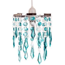 Happy Homewares Modern Waterfall Design Pendant Shade with Acrylic Droplets & Beads in Teal - thumbnail 2