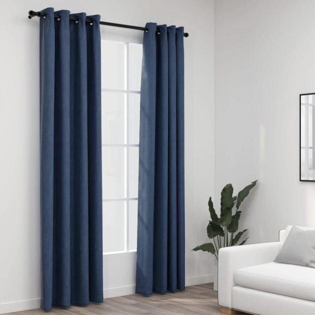 Berkfield Home Linen-Look Blackout Curtains with Grommets 2 pcs Blue 140x245cm - Size: 140x245 cm - image 1
