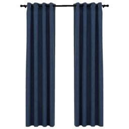 Berkfield Home Linen-Look Blackout Curtains with Grommets 2 pcs Blue 140x245cm - Size: 140x245 cm - thumbnail 2