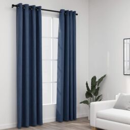Berkfield Home Linen-Look Blackout Curtains with Grommets 2 pcs Blue 140x245cm - Size: 140x245 cm