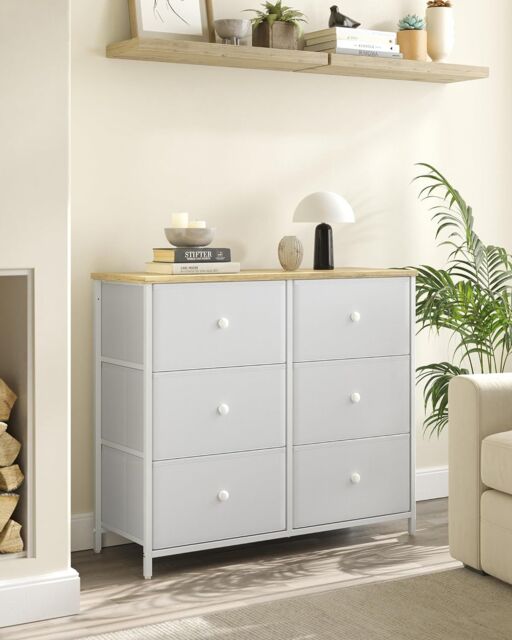 SONGMICS Medium Chest of Drawers with 6 Fabric Drawers Metal Frame in White - image 1