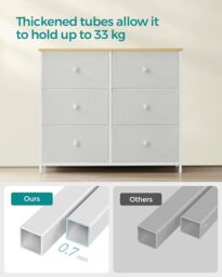 SONGMICS Medium Chest of Drawers with 6 Fabric Drawers Metal Frame in White - thumbnail 4