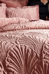 Paoletti Palmeria Quilted Velvet Duvet Cover Set in Light Pink - Size: Single - thumbnail 2