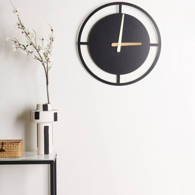 Wyld and Coco Nexa Home Wall Clock 40 cm Black Steel Ring Gold Hands Modern - image 1