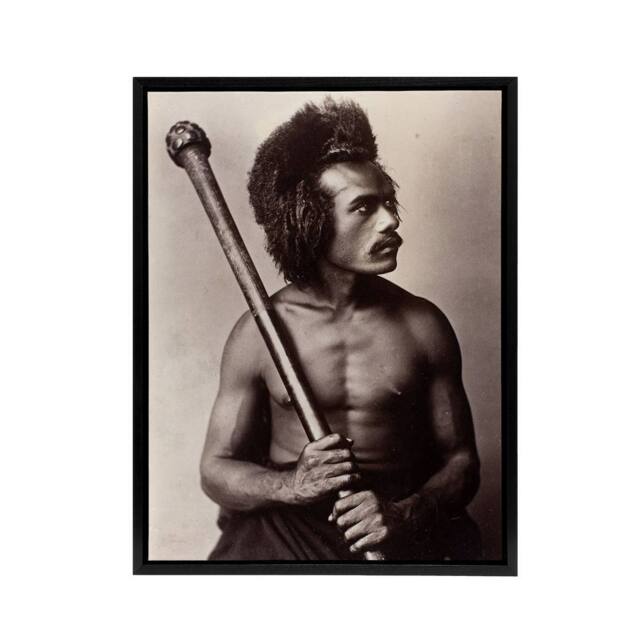 "Artery8 Burton Brothers Photograph of a Fijian Warrior Framed Canvas Art Print in Brown - Size: W12"" x H16""" - image 1