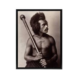 "Artery8 Burton Brothers Photograph of a Fijian Warrior Framed Canvas Art Print in Brown - Size: W12"" x H16""" - thumbnail 1