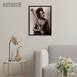 "Artery8 Burton Brothers Photograph of a Fijian Warrior Framed Canvas Art Print in Brown - Size: W12"" x H16""" - thumbnail 3